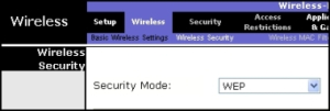 Refer to the exhibit. What is the effect of setting the security mode to WEP on the Linksys integrated router? 1