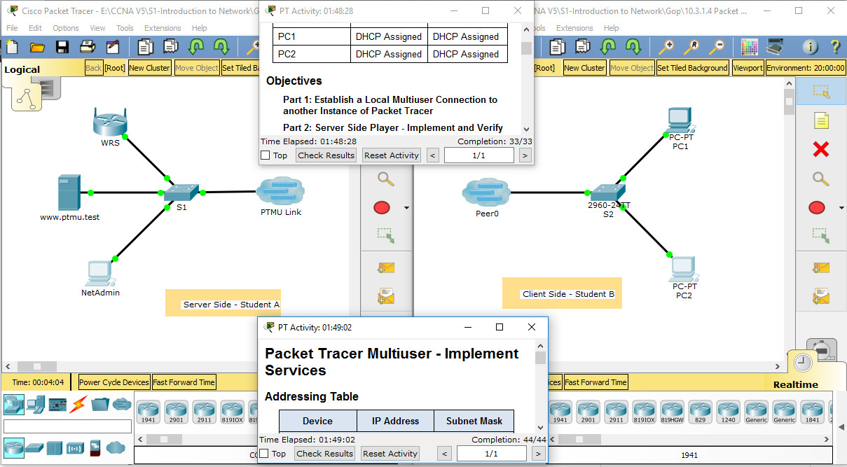 10.3.1.4 Packet Tracer Multiuser - Implement Services - Instructions Answers 1