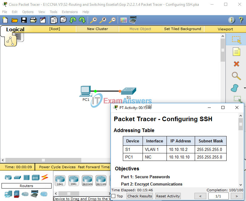 5.2.1.4 Packet Tracer - Configuring SSH Instructions Answers 2
