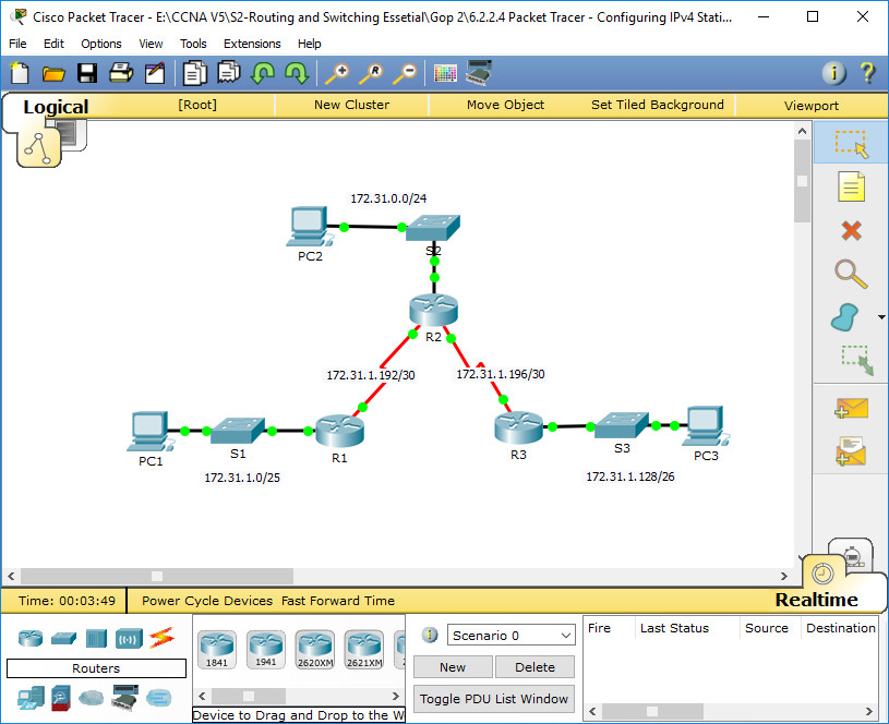 2.2.2.4 Packet Tracer - Configuring IPv4 Static and Default Routes Instructions Answers 5