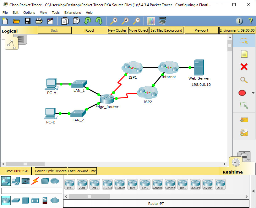 6.4.3.4 Packet Tracer - Configuring a Floating Static Route Instructions Answers 3