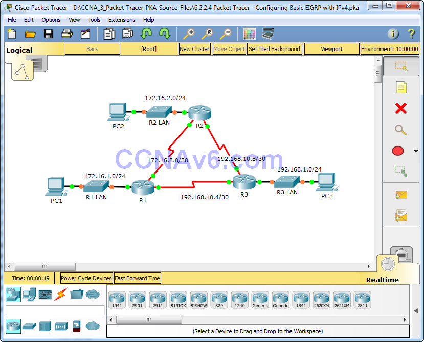 6.2.2.4 Packet Tracer - Configuring Basic EIGRP with IPv4 Instructions Answers 6