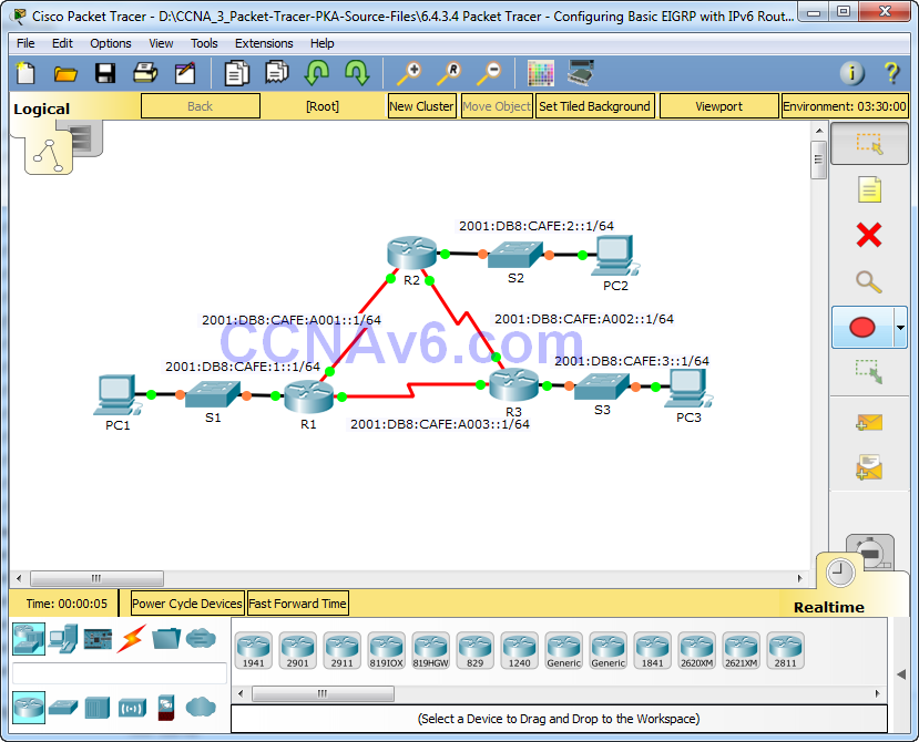 6.4.3.4 Packet Tracer - Configuring Basic EIGRP with IPv6 Routing Instructions Answers 1