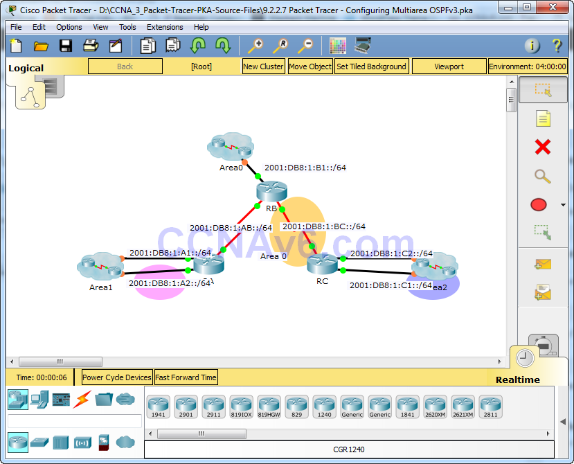 9.2.2.7 Packet Tracer - Configuring Multiarea OSPFv3 Instructions Answers 24