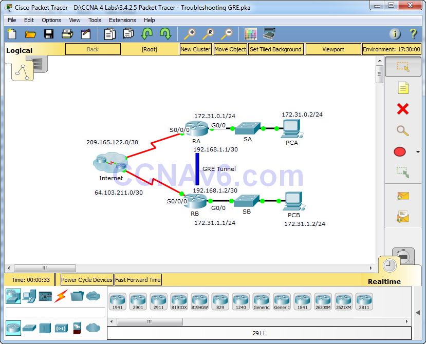 3.4.2.5 Packet Tracer - Troubleshooting GRE Answers 1