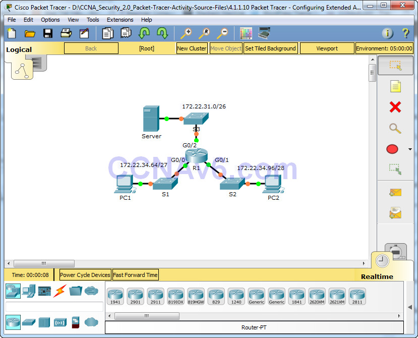 4.1.1.10 Packet Tracer - Configuring Extended ACLs Scenario 1 Answers 1