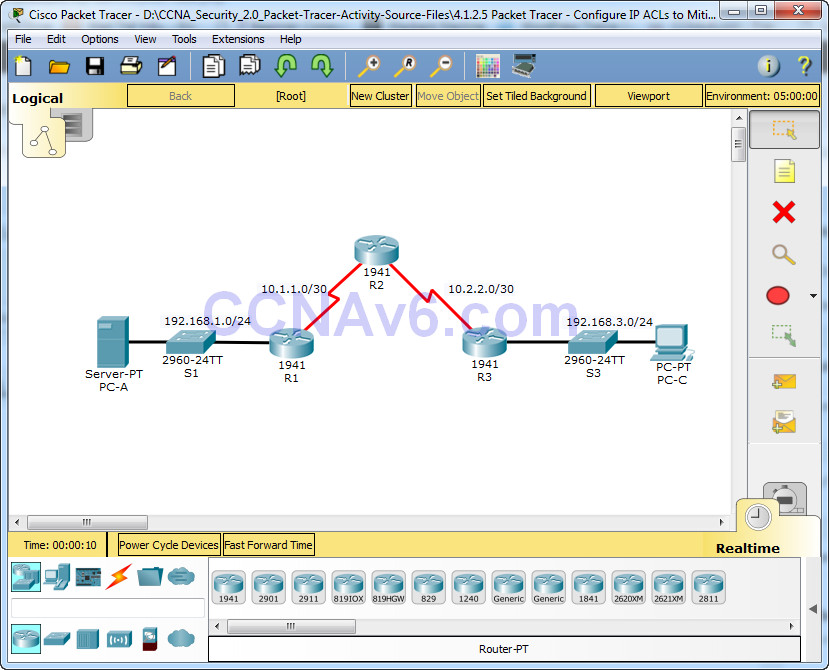 4.1.2.5 Packet Tracer - Configure IP ACLs to Mitigate Attacks Answers 6
