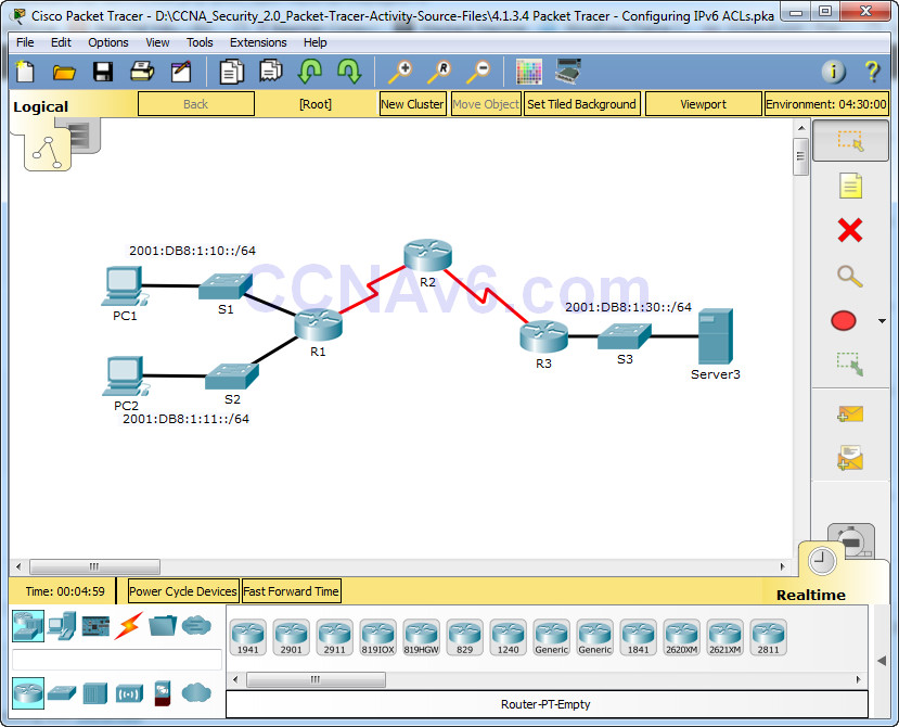 4.1.3.4 Packet Tracer - Configuring IPv6 ACLs Answers 3