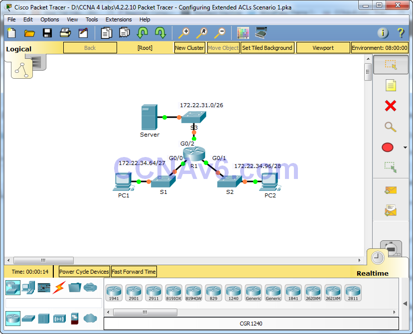 4.2.2.10 Packet Tracer - Configuring Extended ACLs Scenario 1 Answers 6