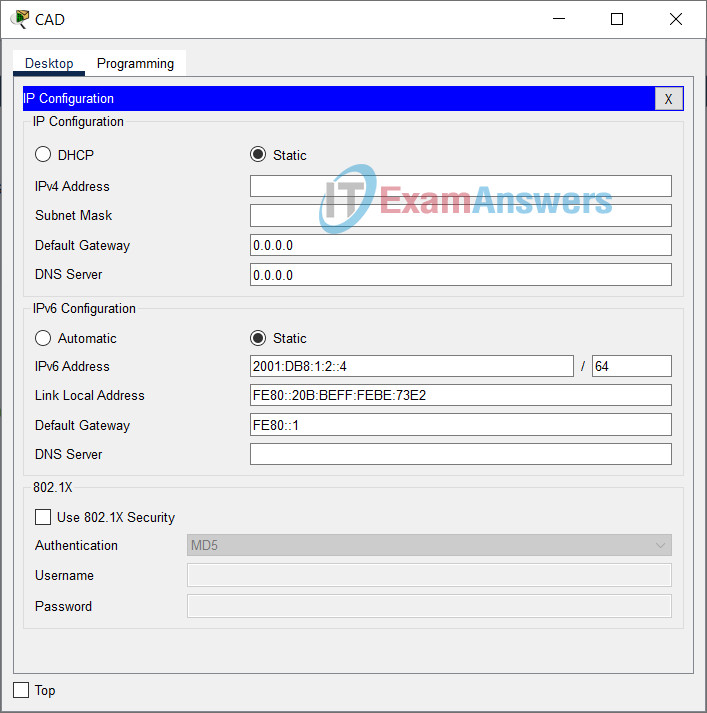 Configure IPv6 addressing on the CAD Server