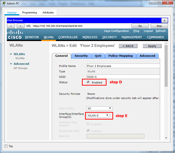 13.3.12 Packet Tracer – Configure a WPA2 Enterprise WLAN on the WLC – Instructions Answer 10