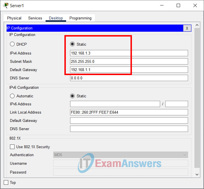 Configure IP address for Server1