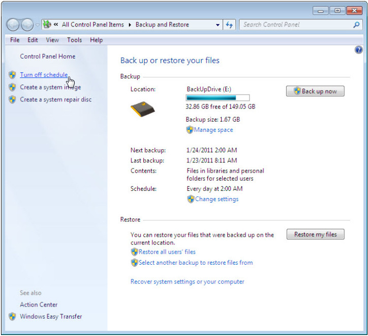 12.3.1.3 Lab - Configure Data Backup and Recovery in Windows 7 and Vista (Answers) 40