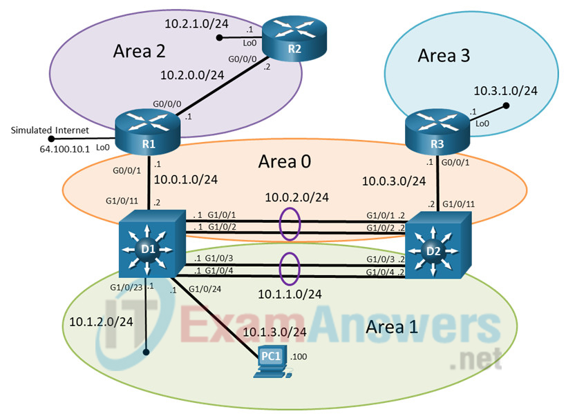 8.1.2 Lab - Troubleshoot OSPFv2 (Answers) 3