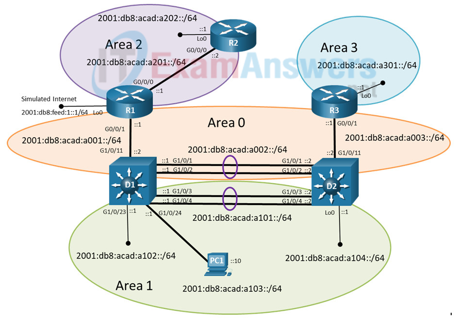 10.1.2 Lab - Troubleshoot OSPFv3 (Answers) 2