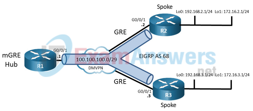 19.1.3 Lab - Implement a DMVPN Phase 1 Hub-to-Spoke Topology (Answers) 4