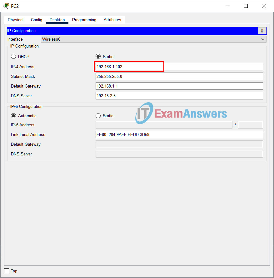 20.3.3 Packet Tracer - Use the ipconfig Command Answers 12