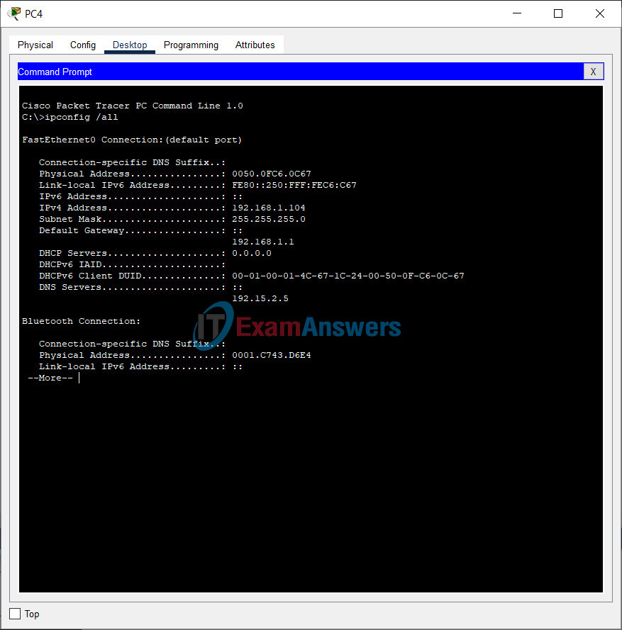 20.3.3 Packet Tracer - Use the ipconfig Command Answers 11