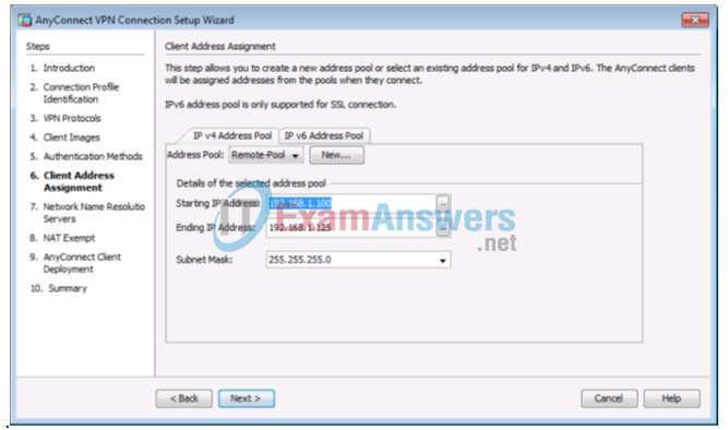 10.3.1.2 Lab - Configure AnyConnect Remote Access SSL VPN Using ASA 5505 ASDM Answers 56