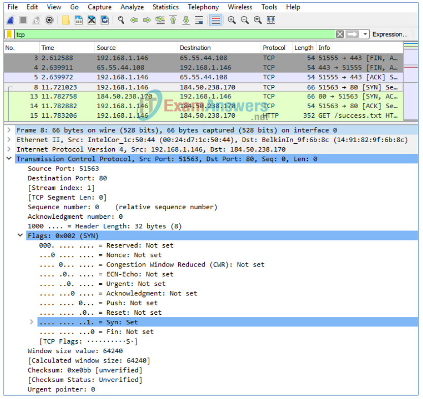 9.2.1.6 Lab - Using Wireshark to Observe the TCP 3-Way Handshake Answers 18