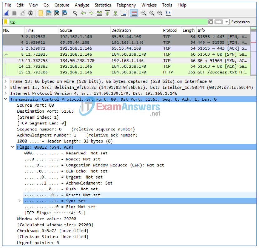 9.2.1.6 Lab - Using Wireshark to Observe the TCP 3-Way Handshake Answers 19
