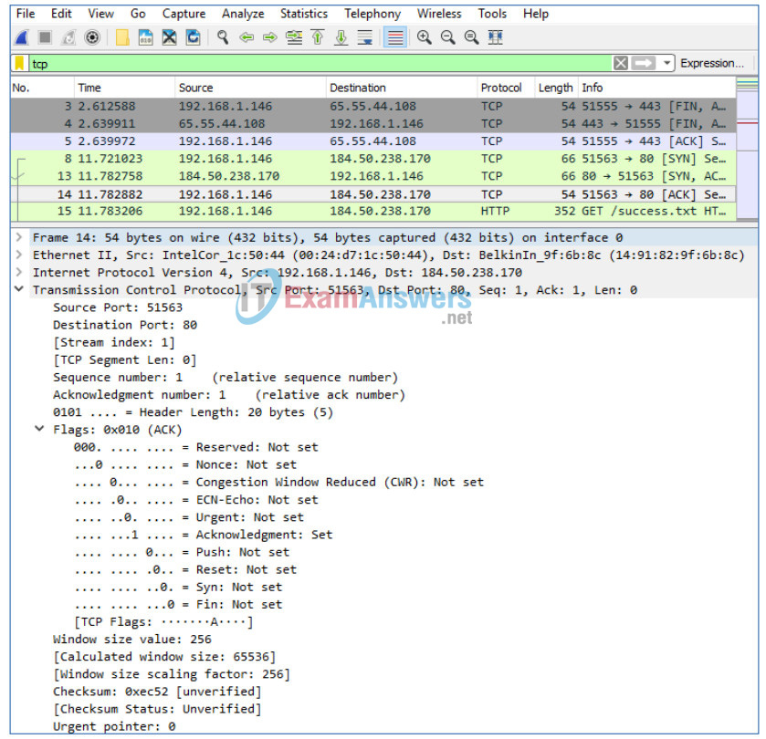 9.2.1.6 Lab - Using Wireshark to Observe the TCP 3-Way Handshake Answers 20