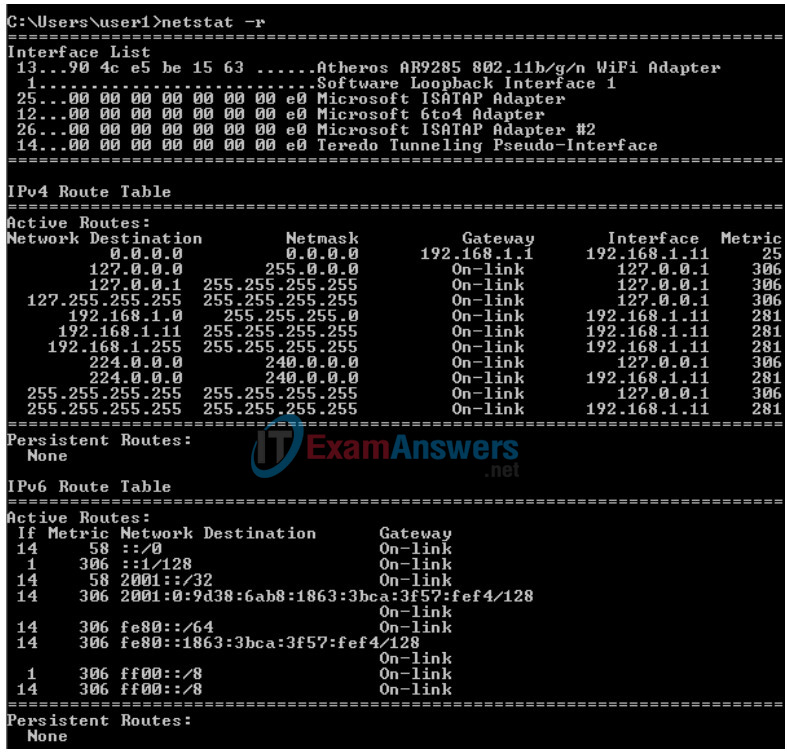 Appendix Lab - Viewing Host Routing Tables Answers 7
