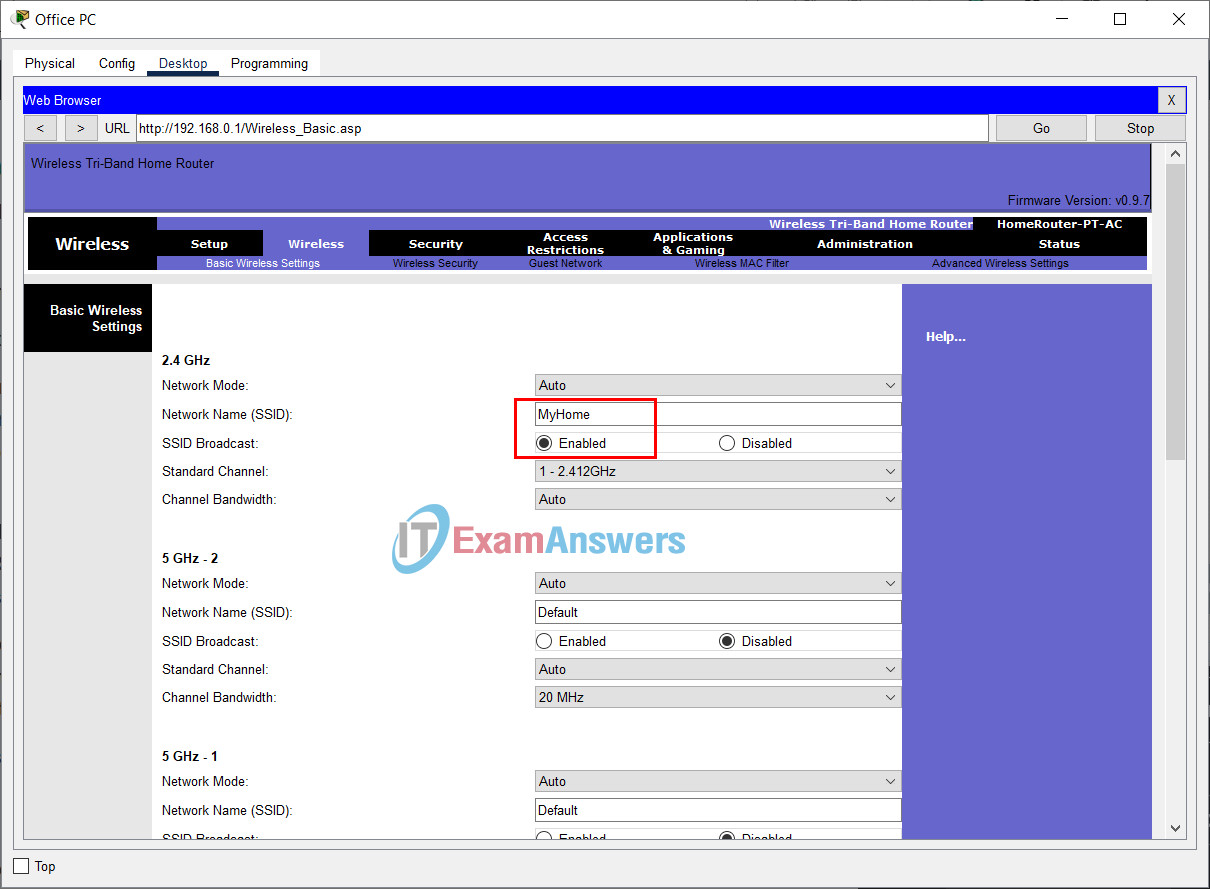 4.4.4 Packet Tracer - Configure a Wireless Router and Client Answers 35