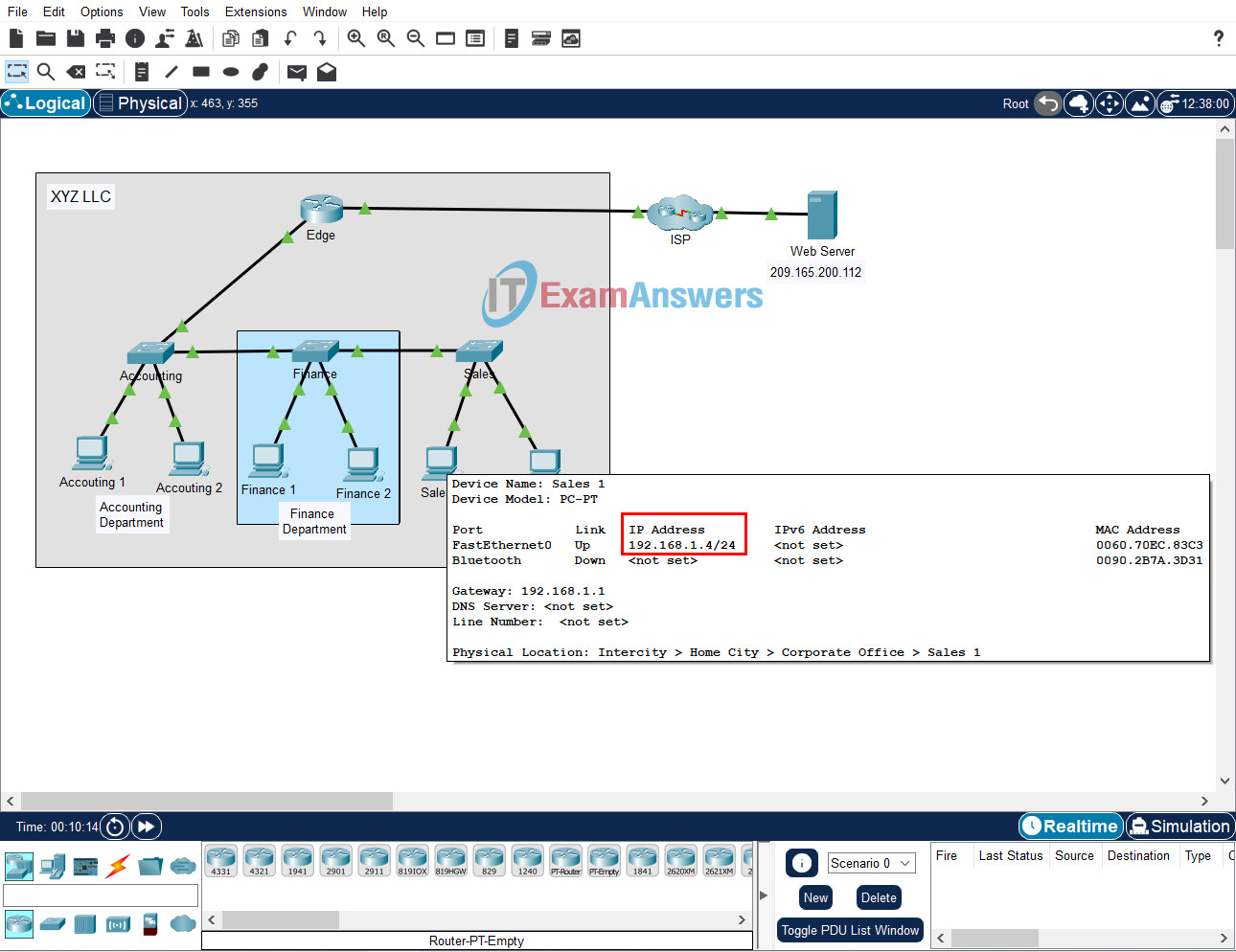 14.3.3 Packet Tracer - Observe Traffic Flow in a Routed Network Answers 11