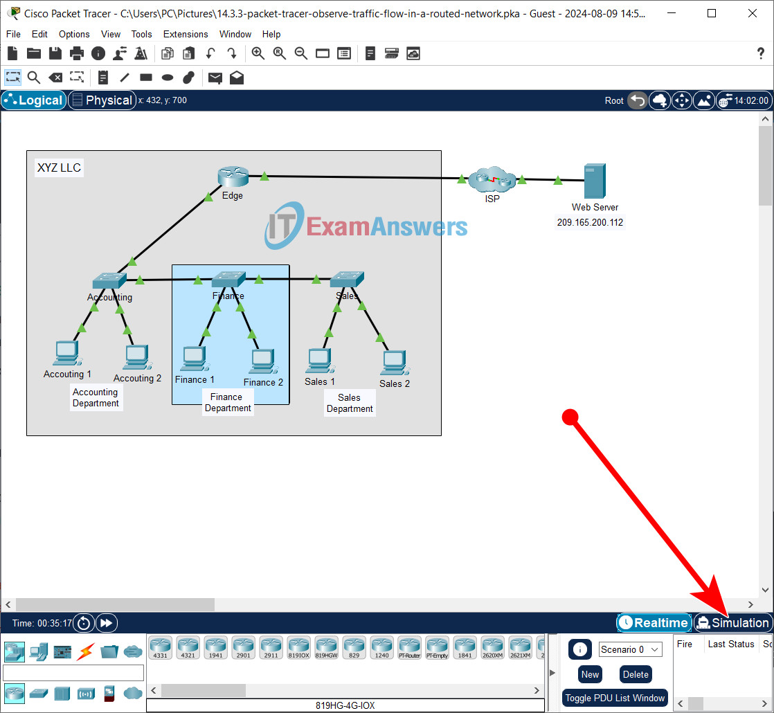 14.3.3 Packet Tracer - Observe Traffic Flow in a Routed Network Answers 13